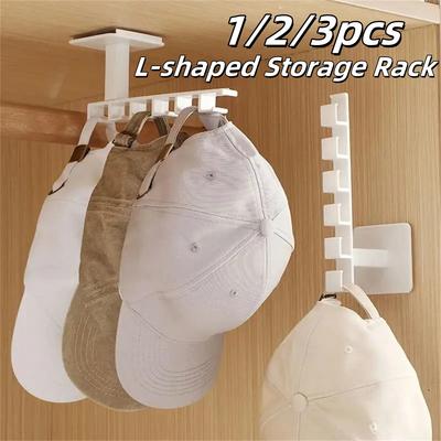1/2/3 Stück stanzfreier Hutaufhänger, L-förmiger Wandhalter, multifunktionales Gestell mit 6 Haken für Kleidung, Baseballkappe, Aufbewahrungswerkzeug