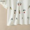 ZANZEA Women Casual V-Neck Loose Floral Print Short Sleeve Blouse