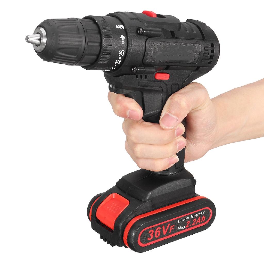 25+1 Torque 2200mAh Electric Cordless Drill With 1 or 2Battery Power Adapter 36V New