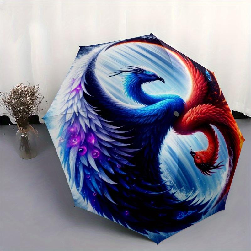 Yin Yang Phoenix Waterfall Art PrintUmbrella, Portable 3-Fold Compact Umbrella for Men & Women Gift