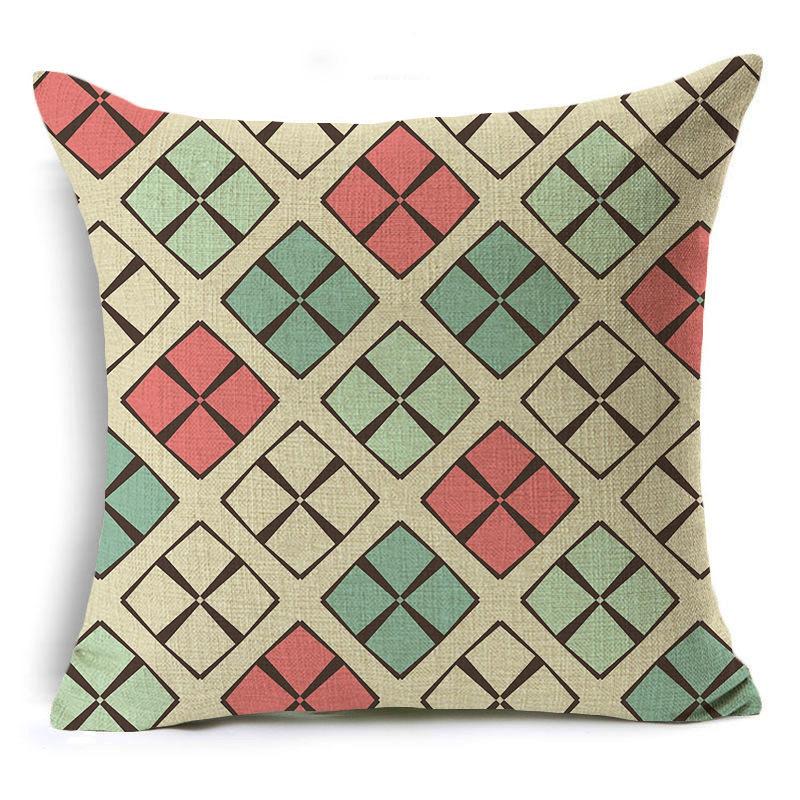 New Retro Geometric Linen Pillow Case Sofa Pillow Case