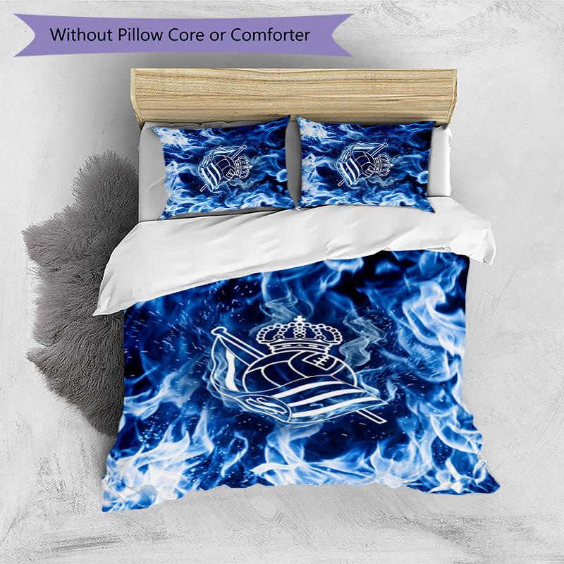 Set Lenzuola Stampato 3 Pezzi FC Real Sociedad Copripiumino Traspirante con Federe Biancheria da Letto Decorativa per Camera da Letto Casa