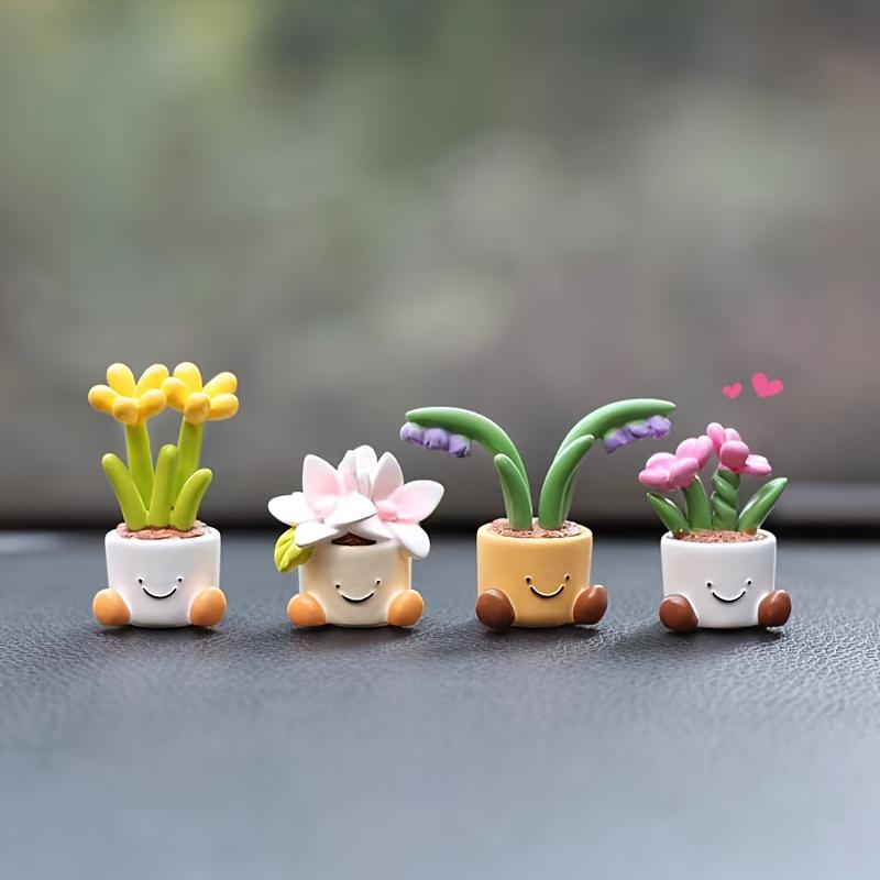 Four Sets, Cute Car Accessories Ornaments, Pot Plant Flowers Car Mini Ornaments, Mini Dashboard Decorations with A Sense of Sophistication