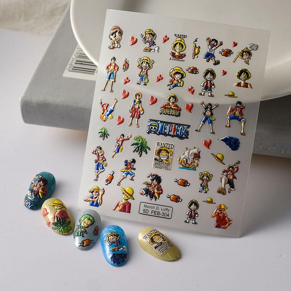 1PCS Anime One Piece Naruto Nail Stickers Nail Art Accessories Cartoon Luffy Uzumaki Naruto 5D Stickers Nail Parts