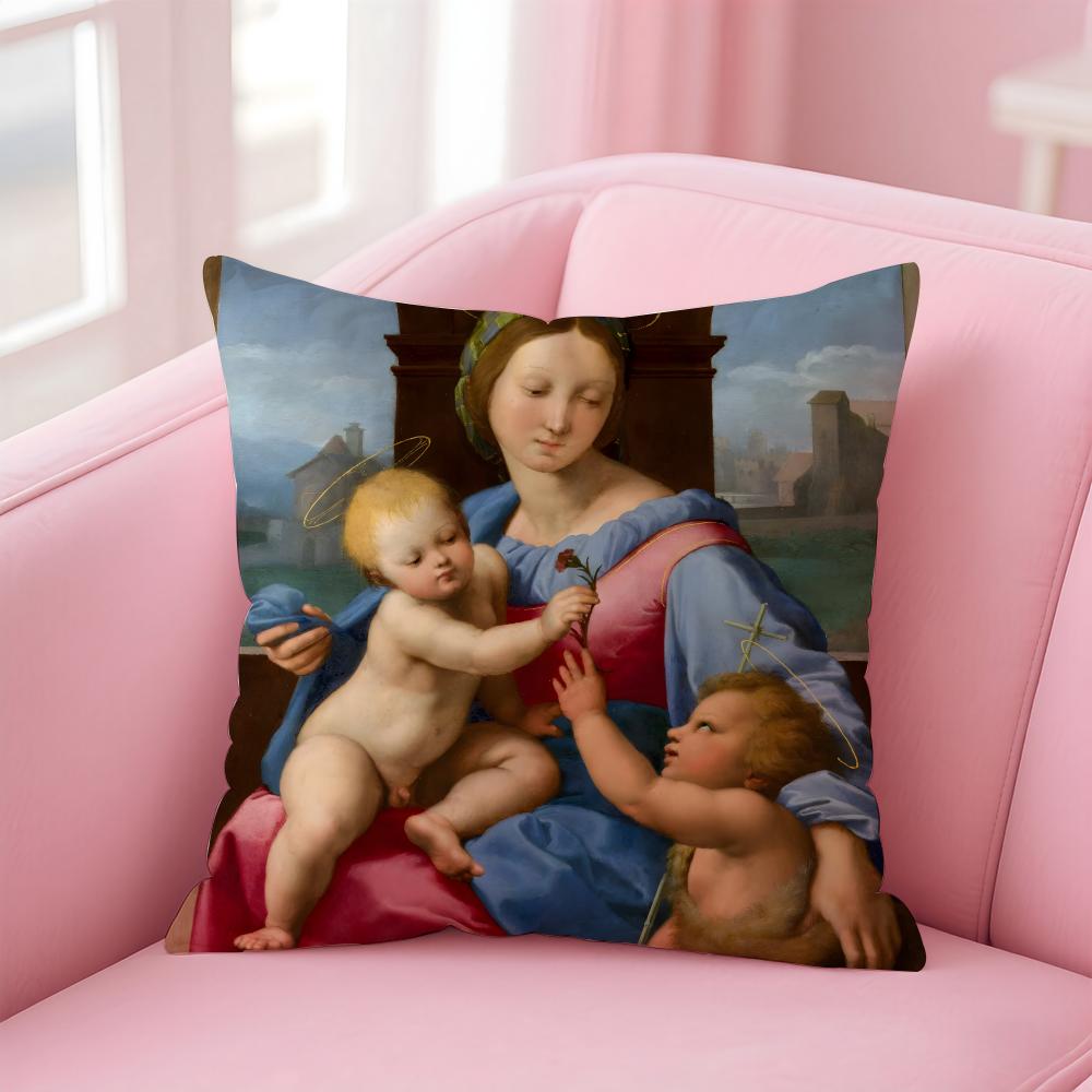 Classical RRaffaello Santi Cushion Cover Pillow Case Ultra Soft Skin Friendly Fabric Cloud Like Comfort  Concealed Zipper