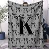 Trendy UltraCozy MultiUse Monogram Letter  Bow Blanket Soft Fluffy Decorative Couch Bed AllSeason Throw