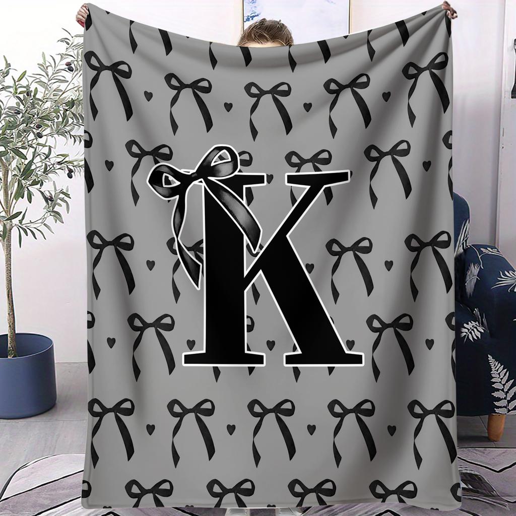 Trendy UltraCozy MultiUse Monogram Letter Bow Blanket Soft Fluffy Decorative Couch Bed AllSeason Throw