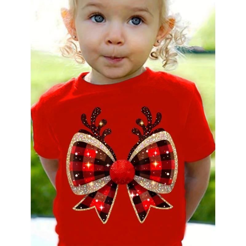 Kids Clothes Cute Animals Printing Christmas T-Shirt Festive Short Sleeve Boys Girls Clothes 2-14Y Christmas Gift Child Top Tee