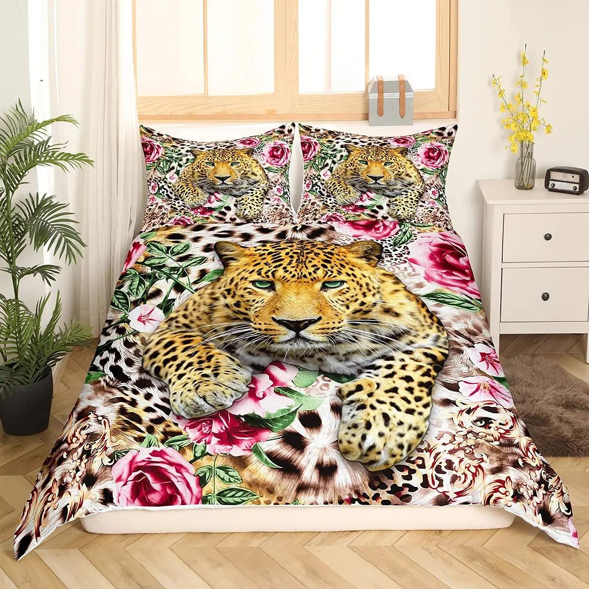 Comforter Wild Cheetah King Queen Cute Little Leopard Bedding Set Animal Skin Pattern Polyester Comforter Comforter (quilt)-EU Single(135*200cm)3pcs
