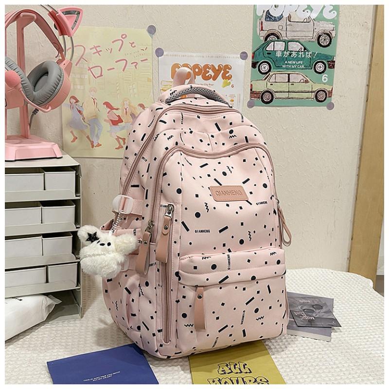 

Schoolbag Junior High School Girl Student Face Value Large Capacity Backpack Travel College Female 31x17x45 single package рожевий