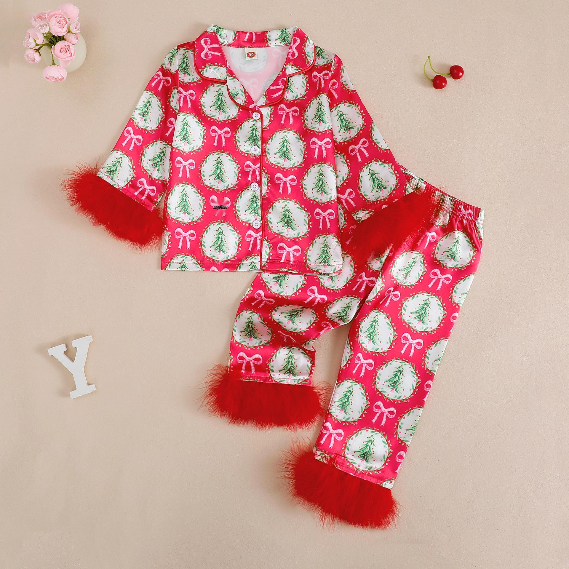 

Модный плюшевый пижамный комплект для девочек - Осенне-зимний топ с длинным рукавом и брюки 110 cm