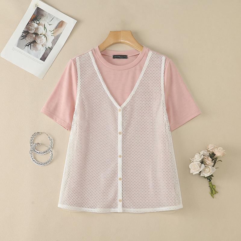 ZANZEA Women Casual Round Neck Loose Patchwork Short Sleeve T-Shirts