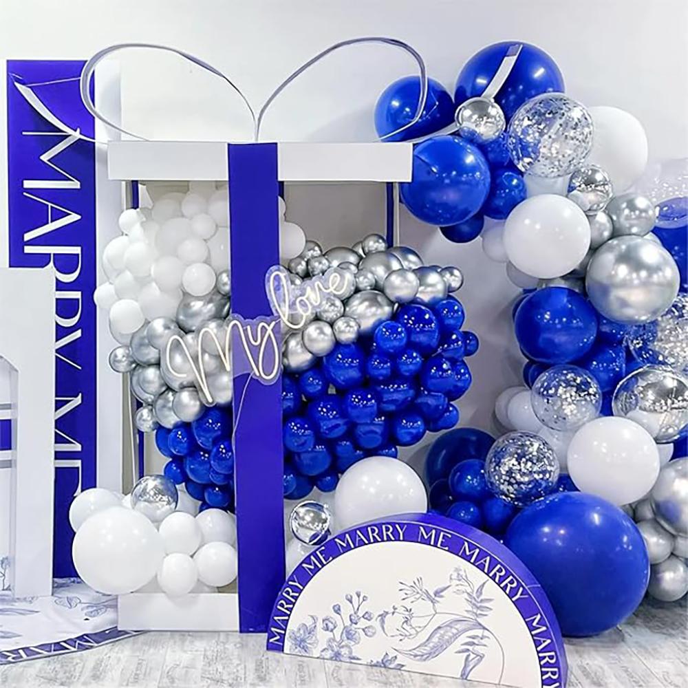 Royal Blue Ballon Kit White Silver Latex Balloons Garland Arch Baby Shower Wedding Anniversary Baby Shower Graduation Decoration
