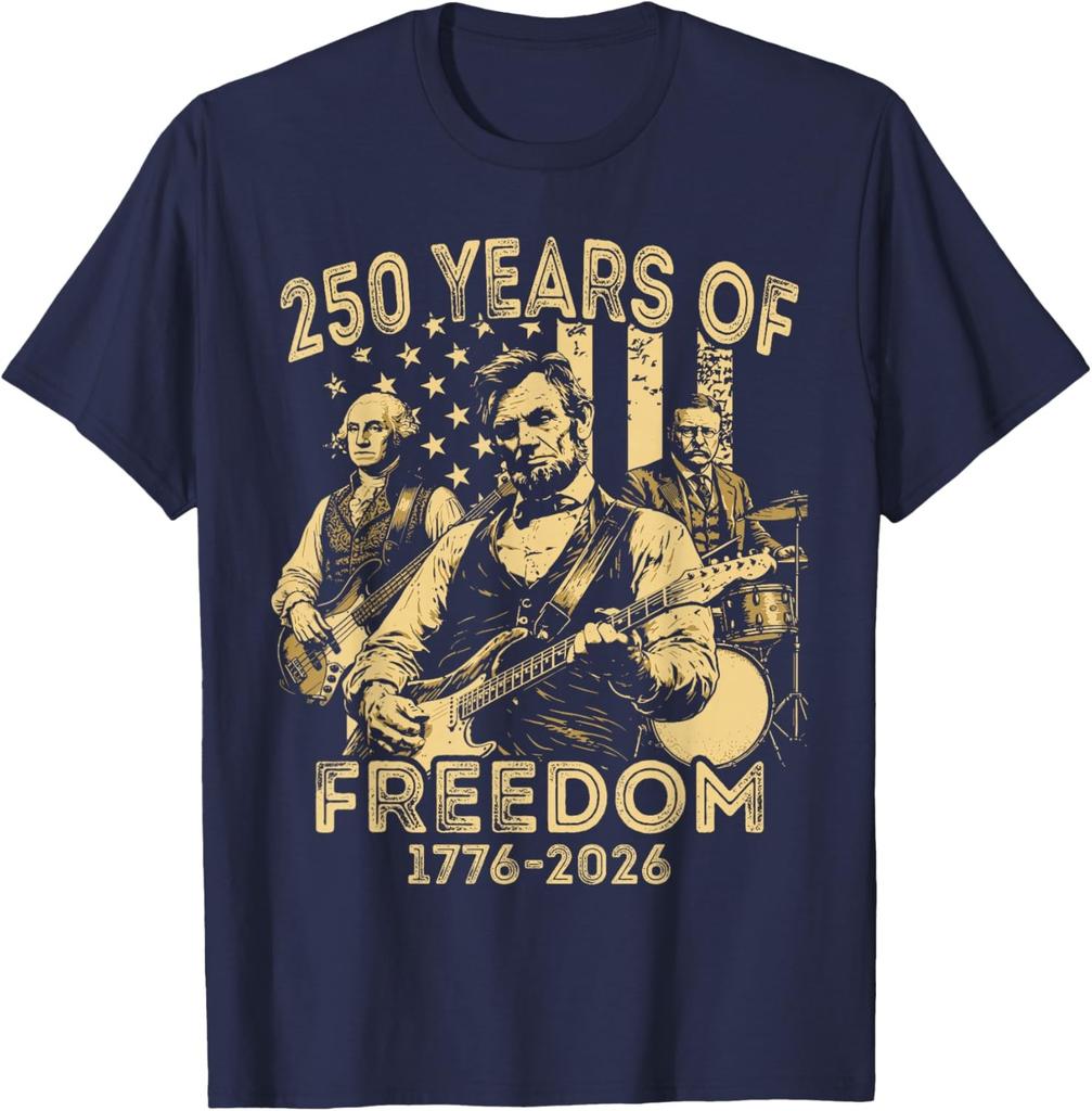 Abraham Lincoln Che Suona la Chitarra 4 Luglio 250° Anniversario T-Shirt Unisex
