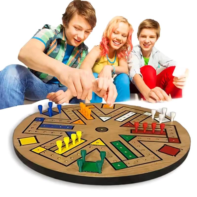Board Game Classic Wooden Fast Track Desktop Game Flying Chess Painted Educational Toy 4 And 6 Players Family Games