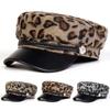 Unisex Plush Leopard Print Navy Cap Autumn Winter Sailor Hats Beret Hat Men Flat Top Captain Military Caps