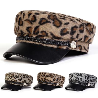 Cappello Unisex Peluche Stampa Leopardo Blu Scuro Autunno Inverno Cappelli da Marinaio Berretto Cappello Uomo con Visiera Piatta Cappelli da Capitano Militari
