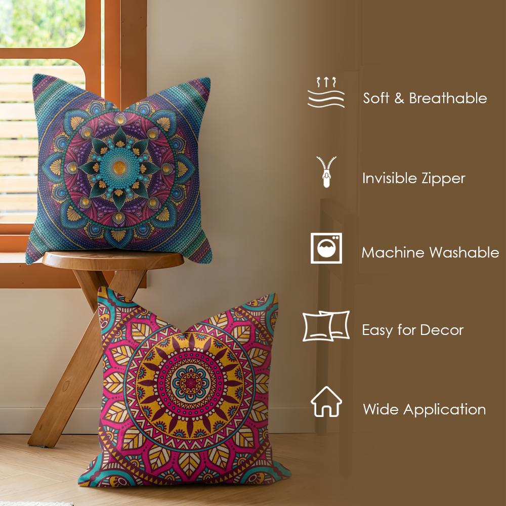 Mandala Style Decorative Cushion Cover Summer Linen Pillow Case Organic Fabric Cushion Cover Double-Sided Print Sofa Home Decor