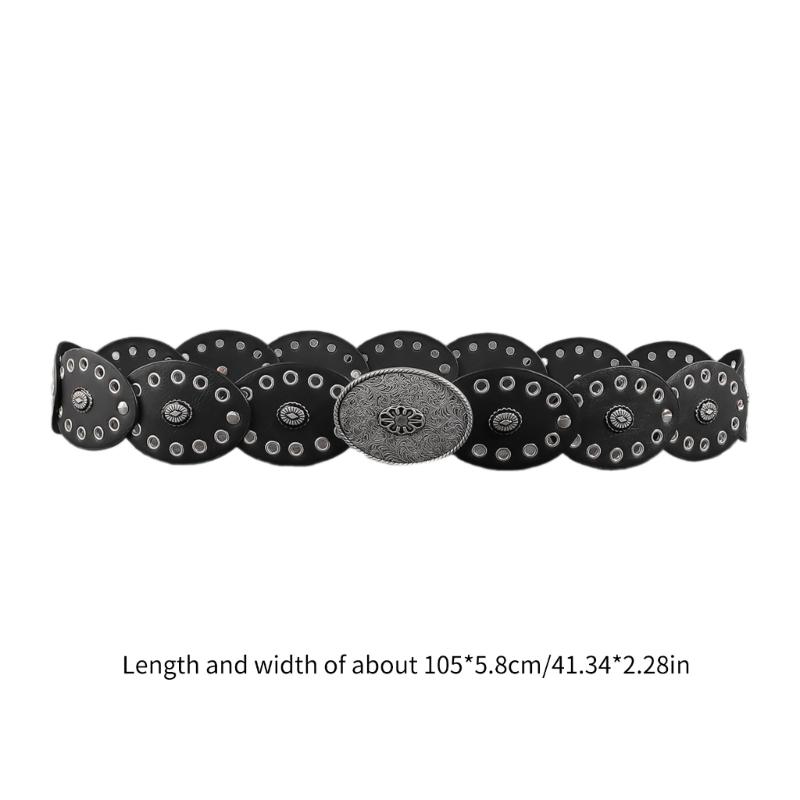 Wide Belt For Women Grommet Waist Chain Belt Discs Chain Belly Chain For Dress Western Oval Belt Waist Chain