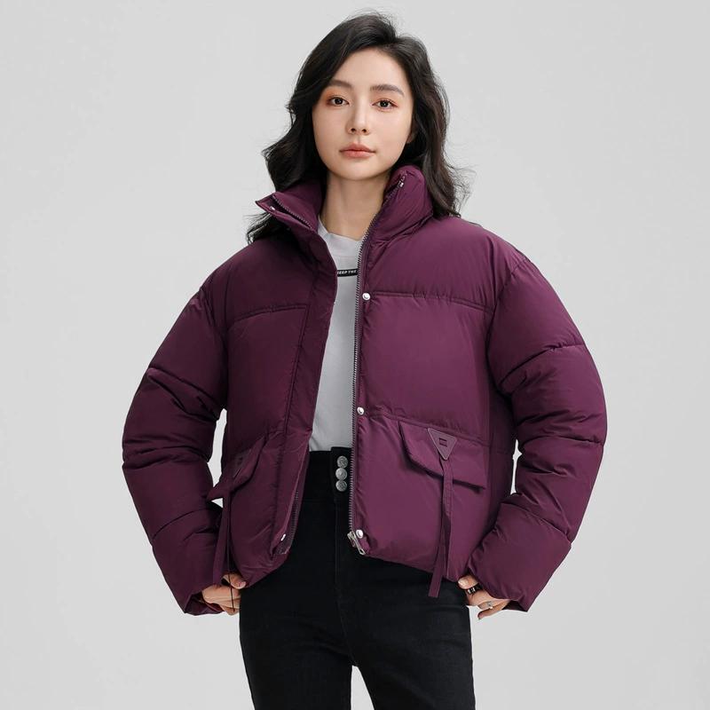 Short Stand-up Collar, Small Down Cotton Jacket, Women's Simple Loose Version, Thick Bread Jacket, Solid Color