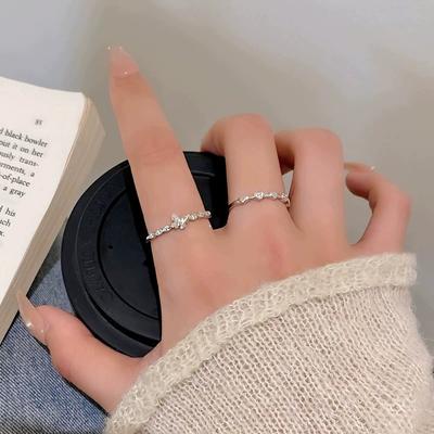 Delicate Zircon Love Butterfly Set Ring, Women's Niche Design Sense Index Finger Ring, Cold Wind Fashion Personality Ring