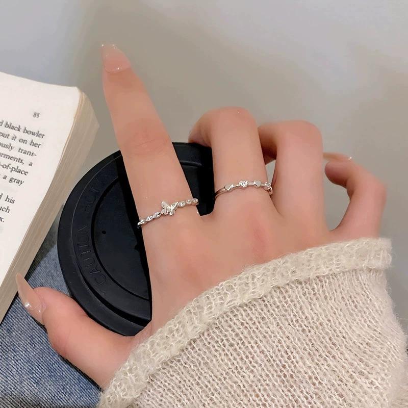 Delicate Zircon Love Butterfly Set Ring, Women's Niche Design Sense Index Finger Ring, Cold Wind Fashion Personality Ring