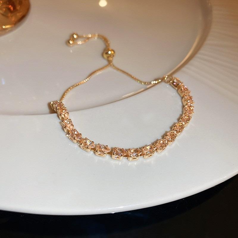 Zircon rhombus flower hollow adjustable bracelet Korean niche exquisite bracelet temperament versatile fashion jewelry women