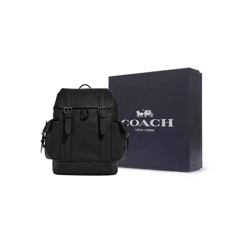 New COACH Hudson Natural Grain Leather Backpack Tubas Men's Black CB837-QBBK
