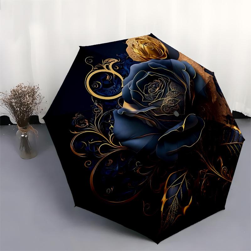 Midnight Rose, Golden Bloom themed Eight rib Automatic Folding Umbrella Is Suitable for Both Men and Women, Making It A Perfect Christmas an