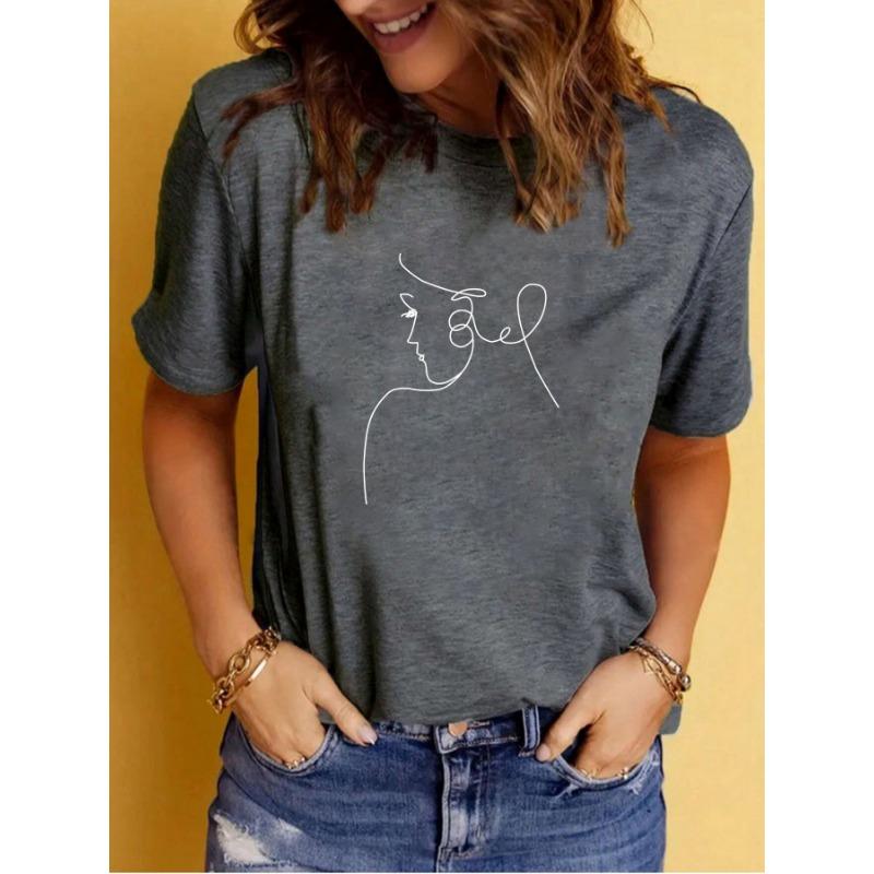 Summer Women's Clothing Character Pattern Printed Round-neck Short-sleeved T-shirt Casual and Fashionable T-shirt