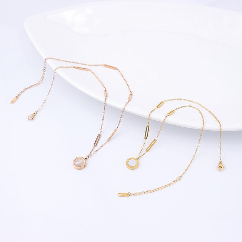 The Same Titanium Steel Black And White Mother-Of-Pearl Double-Sided Roman Necklace Women'S Stainless Steel Pendant Necklace