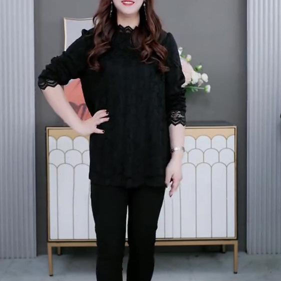 Spring 2025 European Style Lace Top for Middle-Aged Women - Plus Size Available