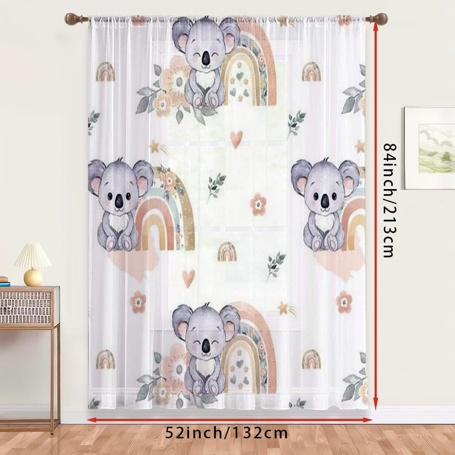 1PC Sheer Curtain Koala Rainbow Baby Nursery Print, Rod Pocket Window Curtain for Living Room Kids Room Home Decor