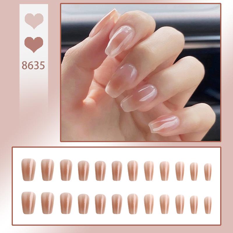 

Накладные ногти средней длины нюдового цвета - Элегантные румяные накладные ногти Glue Style