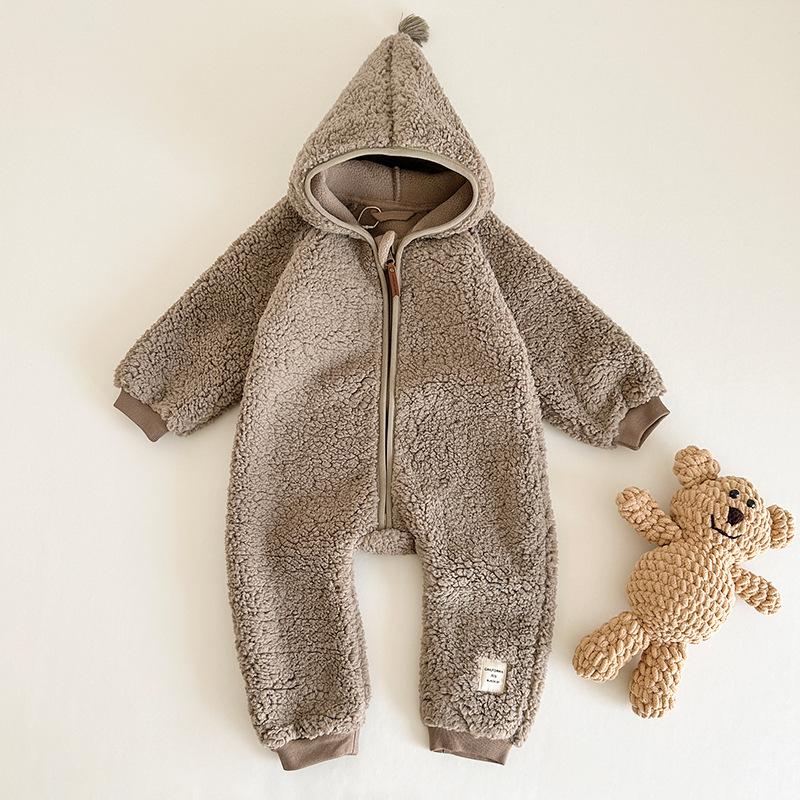Baby Kleinkind Fleece Overall, Herbst Winter Baby Kapuzen Warm Reißverschluss Strampler Outfit für Jungen Mädchen
