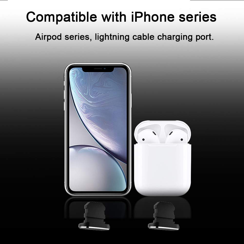 2Pcs Metal Charging Port Dust Plugs Compatible with iPhone Series, Lightning Port Cover Protector with Holder for iPad AirPods