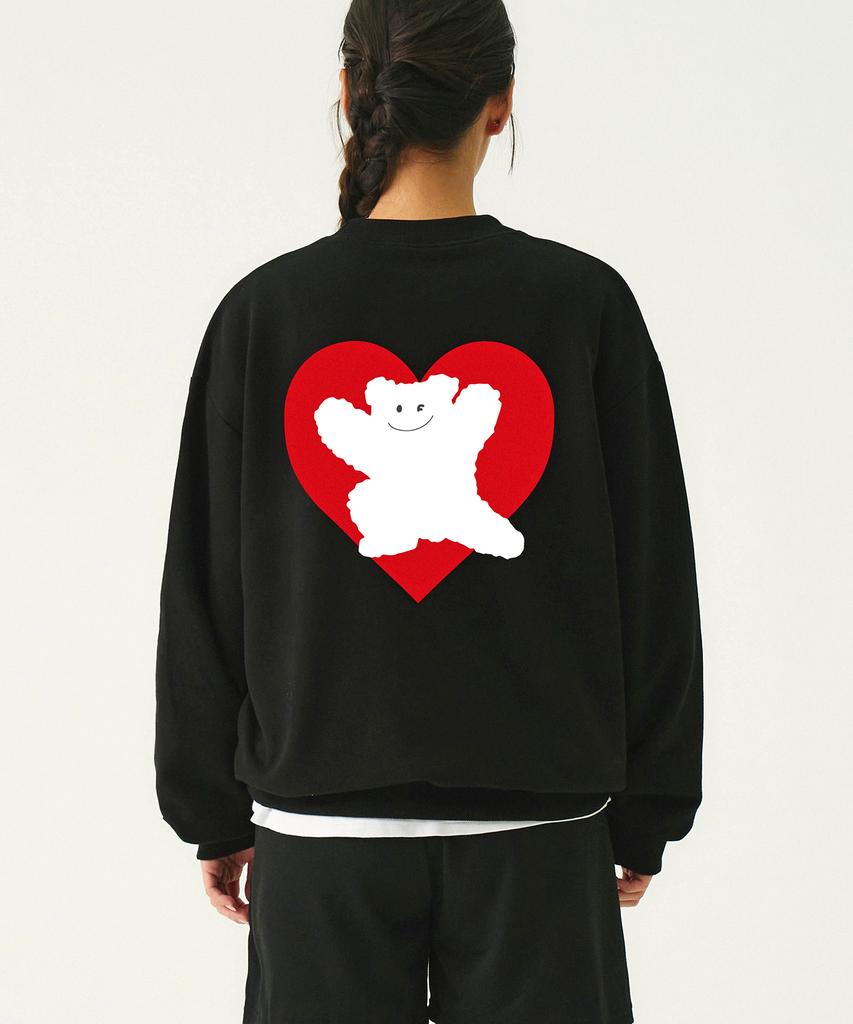 GRAVER [Unisex] Bear Heart Back Print Sweatshirt_Black/Red Logo
