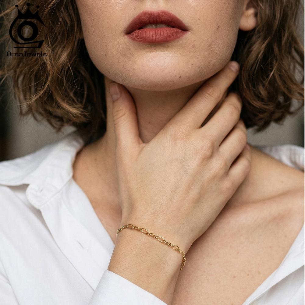 ORSA JEWELS 925 Sterling Silver Simple Rhombus Chain Bracelet for Women Fashion Daily Chain on Hand Party Jewelry SB222