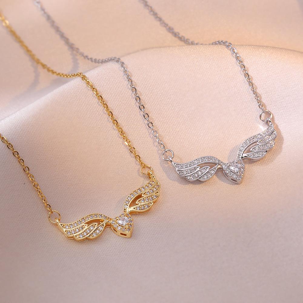 Trendy Gold Color Dragonfly Wings Necklaces For Women Stainless Steel Crystal Necklace Everyday Jewelry Gifts
