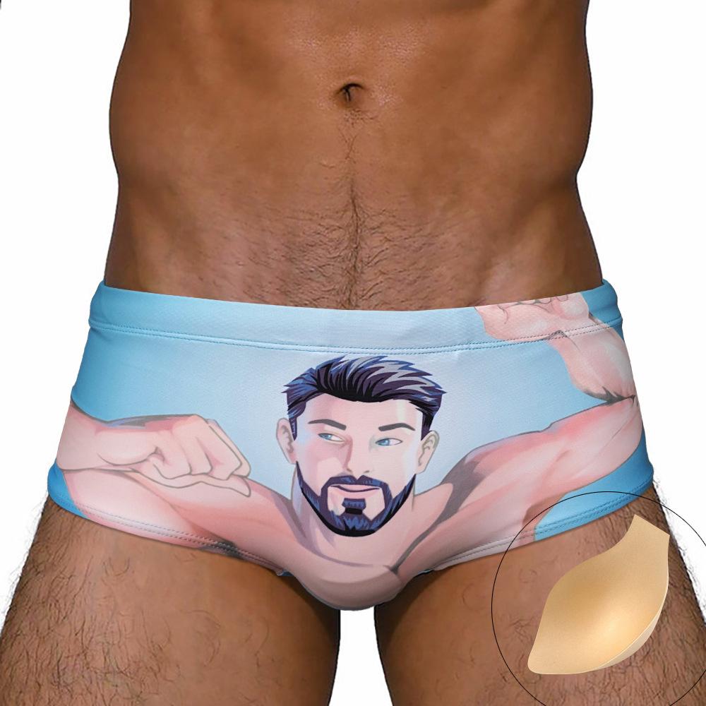 

JESSBORN Men s Low-Rise Anime Swim Briefs - Anti-Embarrassment Tight Beach Swimwear L синий