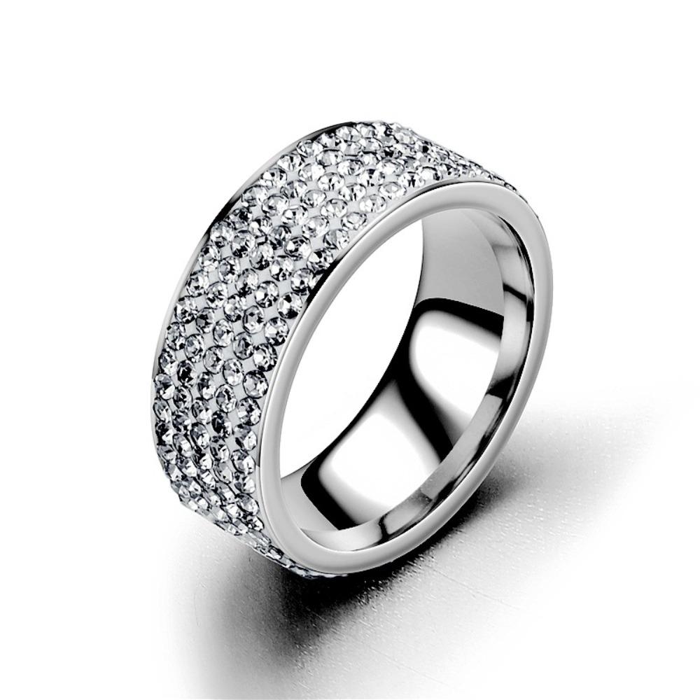 Luxury Personality Sparkle Five-row Zircon Stainless Steel Finger Rings for Men Women Fashion Couple Wedding Jewelry Accessories