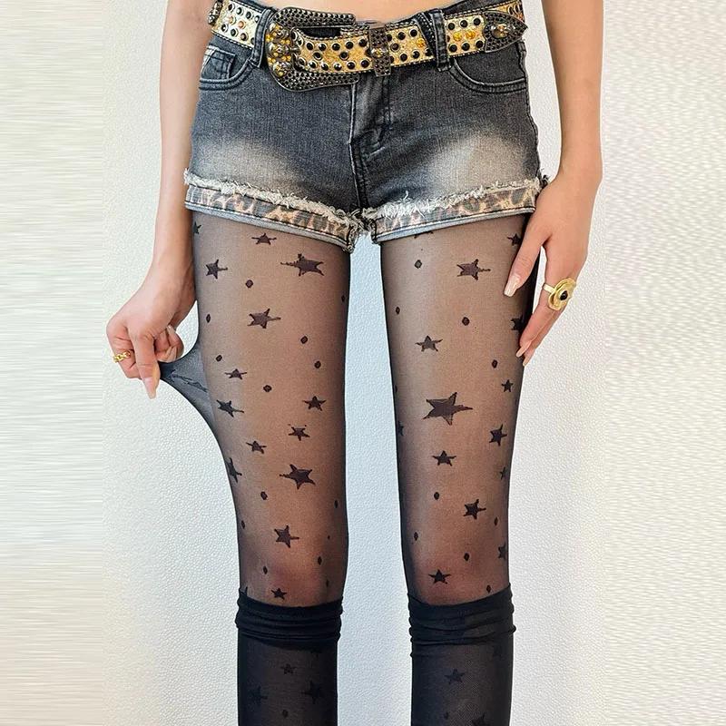 

New Star Wave Dot Stockings Thin Through Pantyhose High Elasticity Sexy Pure Desire To Show Off Thin Stockings No Crotch Drop One Size чорний