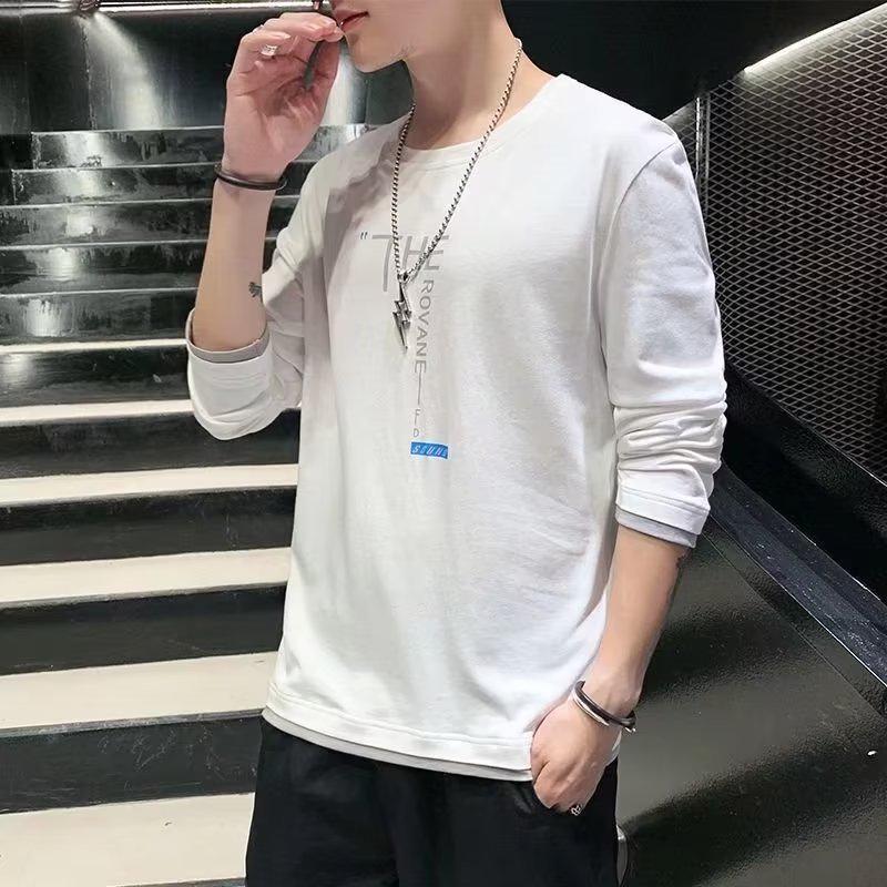 Men's Korean Style Long-Sleeve Slim Round Neck Sweater Shirt for Spring