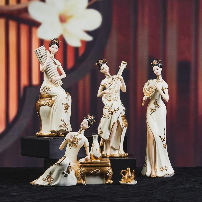Elegant Retro Chinese Art Decor: Ladies' Ancient Figures for Living Room and Porch