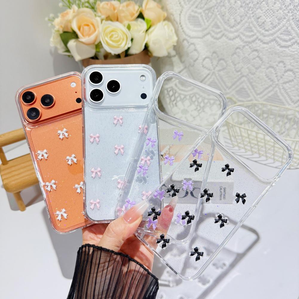 Cute 3D Bow Sparkle Case For iPhone 17 Pro Max 17 Pro 16 Pro 15 14 13 12 11 Camera Lens Protector Shockproof TPU Bumper Cover