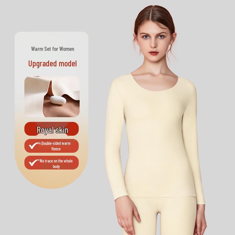 Velvet Women's Seamless Thermal Fleece-Lined Underwear Set for Autumn Winter