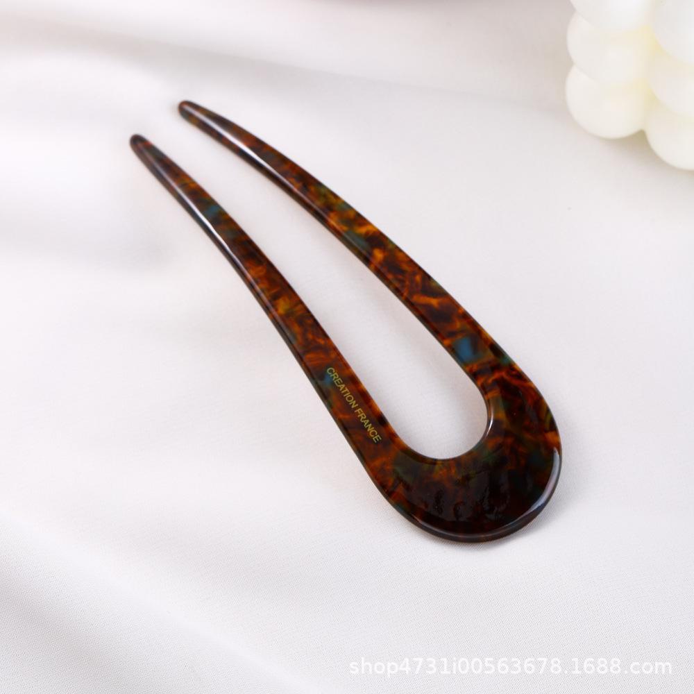 Korean U-Shaped Acetate Hairpin for Buns - Modern Style Clip
