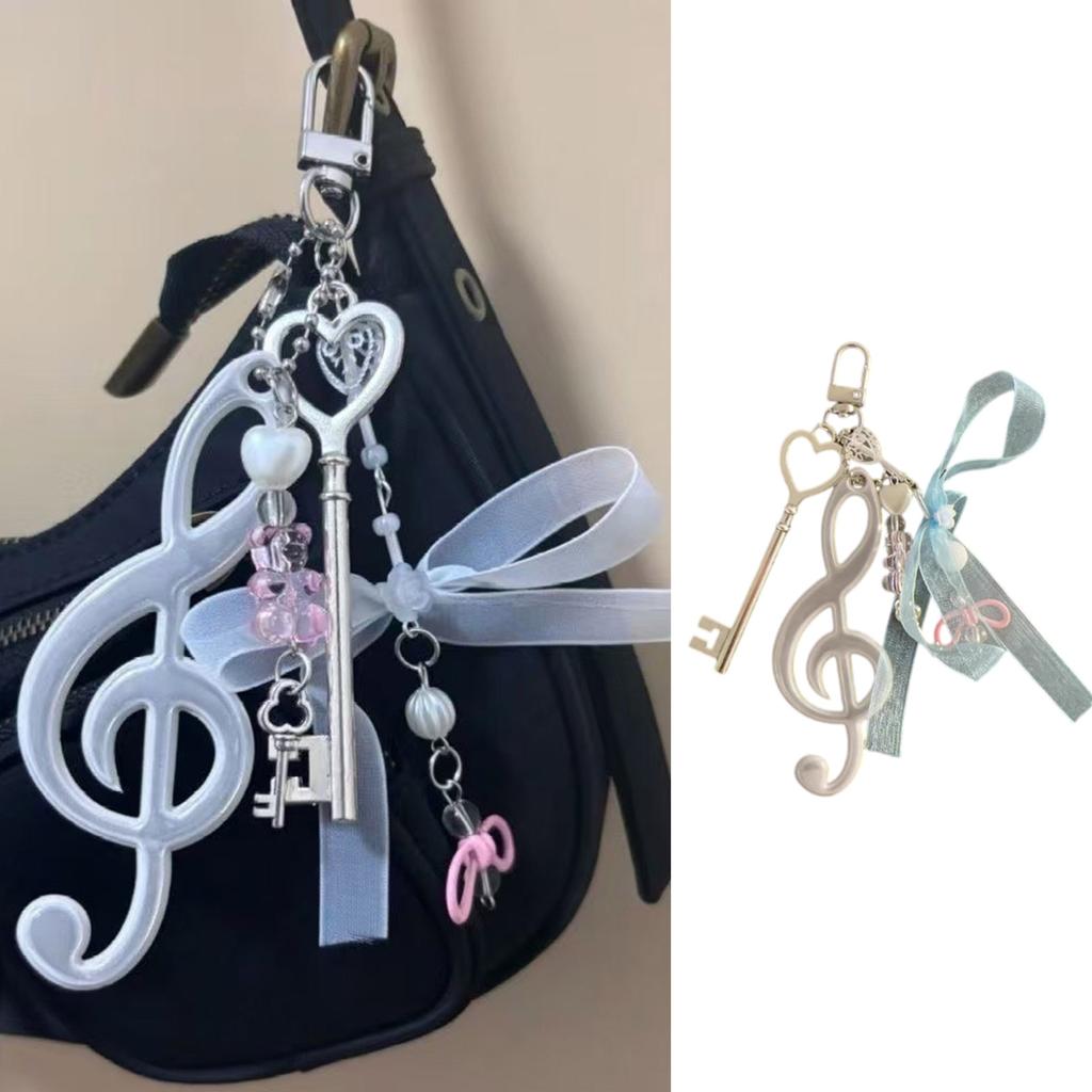 Creative Bowknot Keychain Music Note Pendant Resin Texture Suitable for Music Lovers and Cartoon Enthusiasts Present