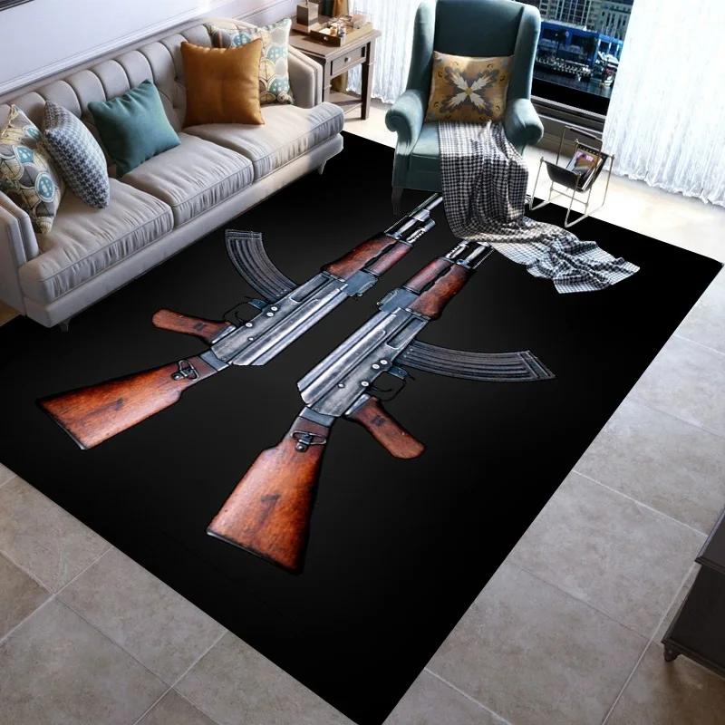 Retro Guns Pistol Ammunition Bullet Cartridge AK M4 Rug Carpet for Living Room Bedroom Decor Non-slip for Sofa Doormat Mat