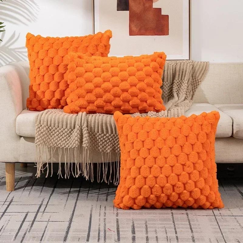 Faux Rabbit Fur Square Cushion Cover Big Thick Striped Super Soft Solid Color Pillow Cover 30/45/50cm Sofa Decor Cushion Cover